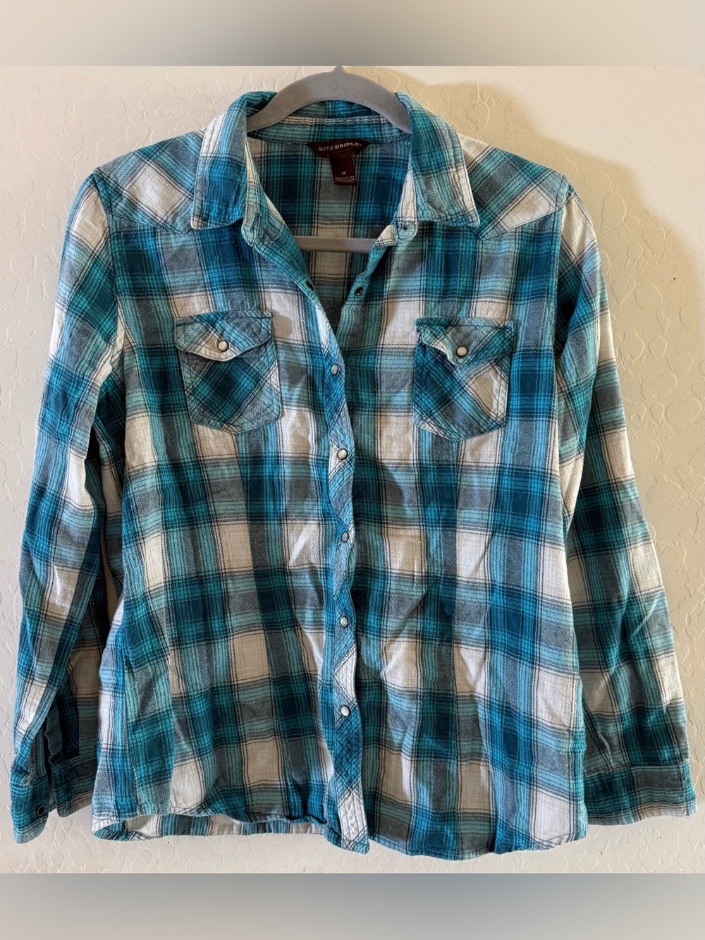 Bit & Bridle, medium, 100% cotton, long-sleeve western plaid shirt